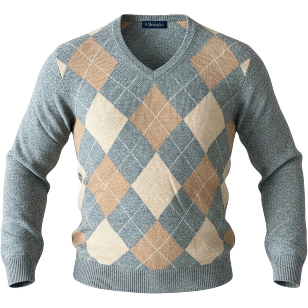 Brooks Brothers Mens XL Grey Argyle V-Neck Sweater 100% Camel Hair Luxury Preppy